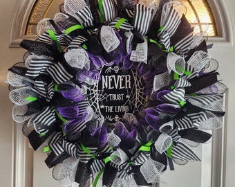 Beetlejuice inspired Wreath, Never Trust the Living, Halloween