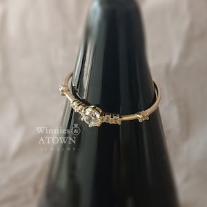 9K Solid Gold Dainty Ring: Minimalist Stackable Band with Cubic Zirconia