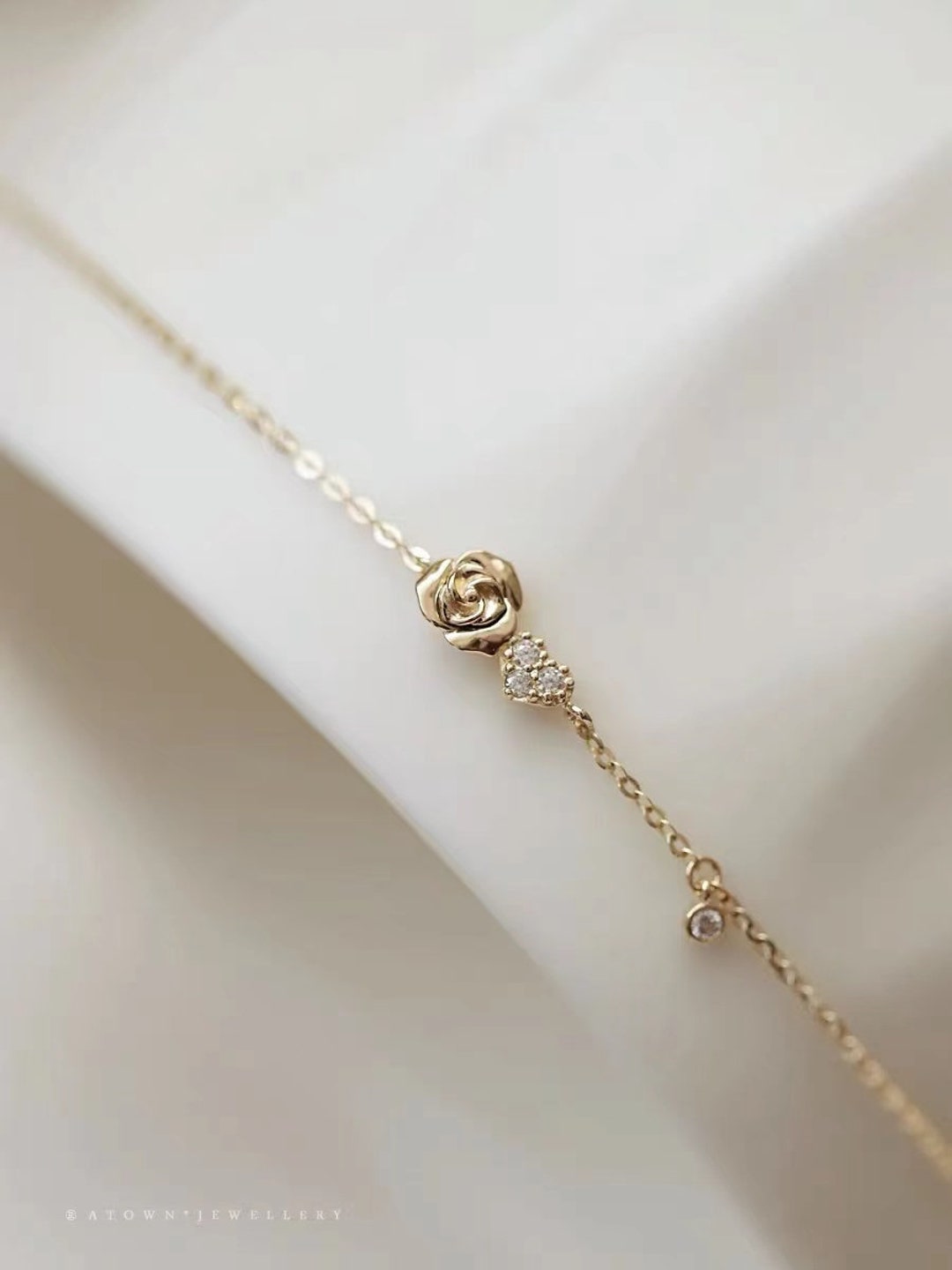 14K Real Gold Delicate Rose Flower Cable Chain Sparking - Etsy