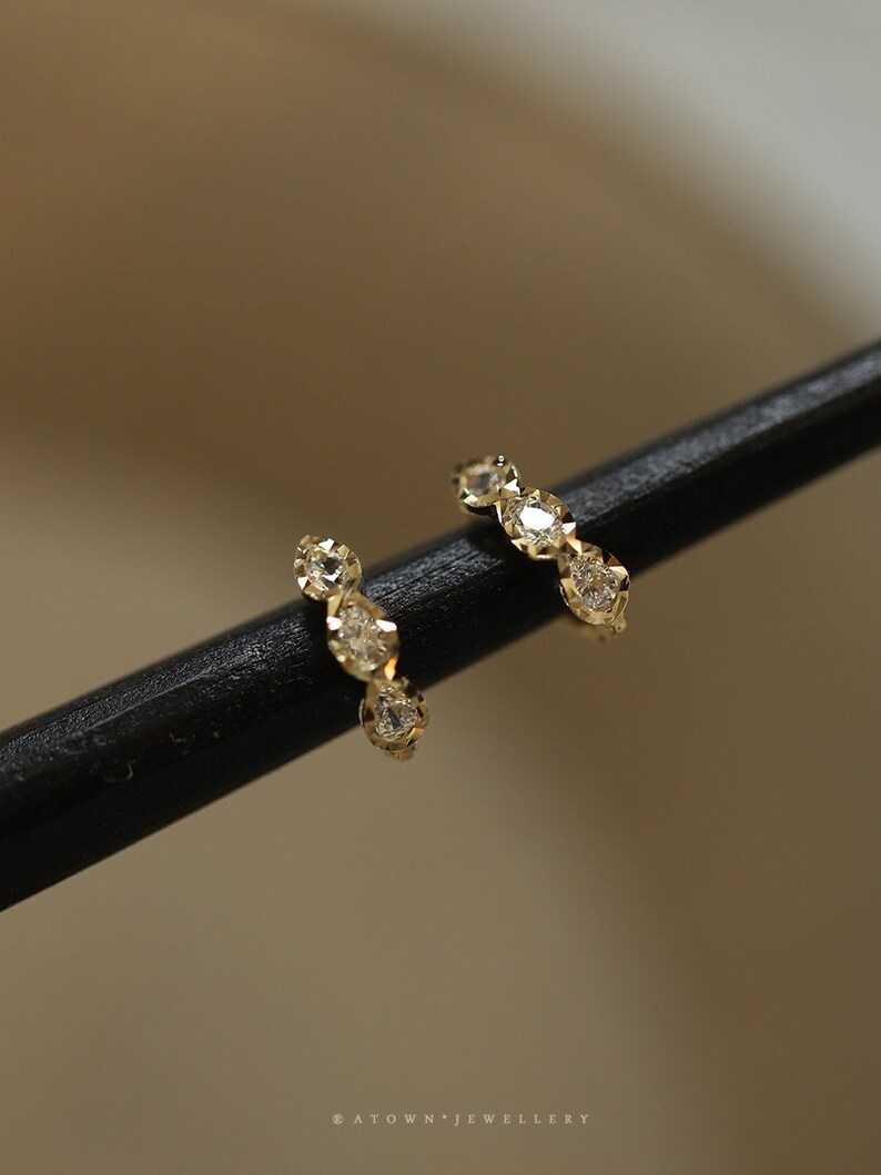 Solid Gold Stunning Dainty Hoop Earrings 9K Solid Gold CZ - Etsy
