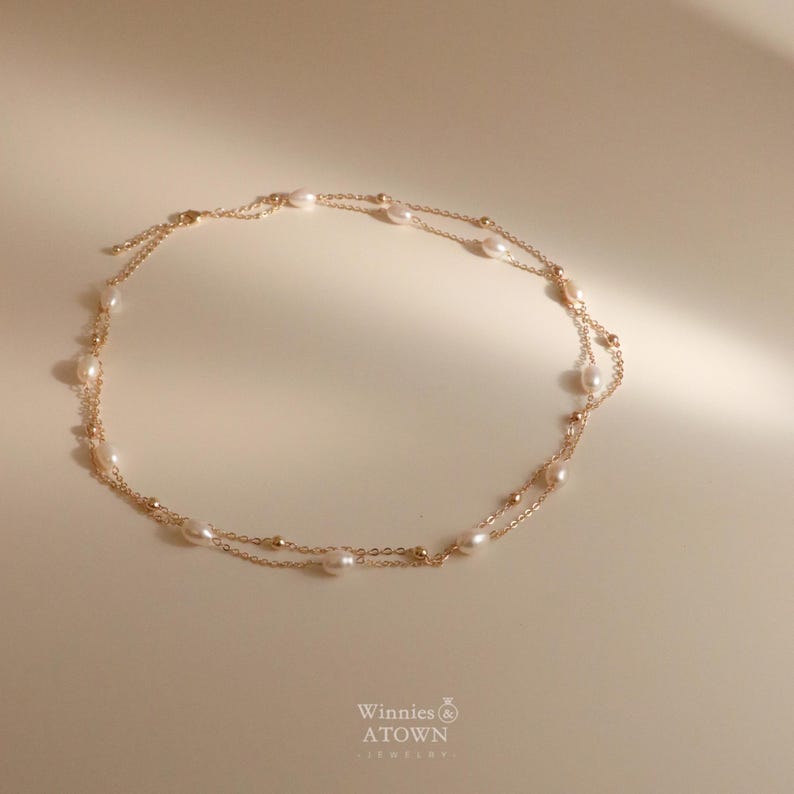 Delicate Double Layer Pearl Necklace, Freshwater Pearl Gold Necklace ...
