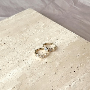Solid Gold Stunning Dainty Hoop Earrings,Hinged Solid Gold Earrings, 9K Solid Gold CZ Diamond Small Huggie Hoop Earrings, Mother&#39;s Day Gift