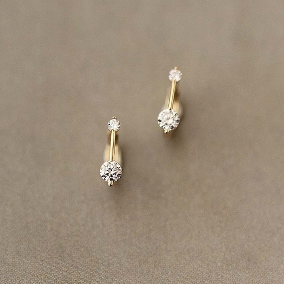 Solid Gold Stunning Dainty Hoop Earrings 9K Solid Gold CZ - Etsy