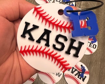 Etiquetas para nombre de bolsa de béisbol / Llaveros deportivos / Llavero deportivo personalizado / Etiqueta para bolsa / Equipaje / Llavero / Etiqueta deportiva personalizada / Regalo de equipo