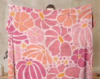 Pink Subtle Fuck Cancer Blanket, Retro Floral Blanket, Can Be Customized, Mastectomy Gift, Chemo Recovery Throw, Emotional Support for Wife