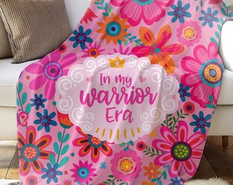 In My Warrior Era, Cancer Care Package, Pink Ribbon October, Fighter Emotional Support Blanket for Chemo Recovery, Breast Cancer Survivor