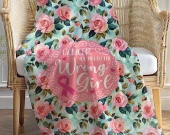 Wrong Girl Cancer Blanket, Care Package, Pink Ribbon October, Fighter Emotional Support Blanket for Chemo Recovery, Breast Cancer Survivor