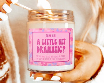 Y2k Inspiration Quotes Coquette Candles, A Little Bit Dramatic Candle for Roommate BFF Birthday, Coconut Girl Bedroom Decor Preppy Aesthetic
