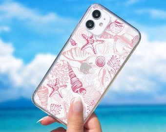 iPhone 16 Pro Case, Coconut Girl Pink Seashells, Clear Phone Case, Summer Beach Vibe, Preppy Aesthetic iPhone 15 Pro Max, Samsung Galaxy S24
