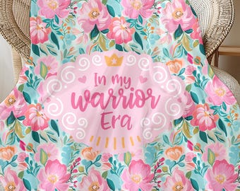 Breast Cancer Blanket, In My Warrior Era, Cancer Care Package, Pink Chemo Blanket, Fighter Emotional Support Blanket for Chemo Recovery