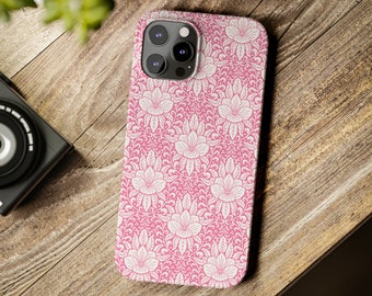 Roze Toile iPhone- en Samsung-hoesje, preppy Coquette-telefoonhoesje met bloemen