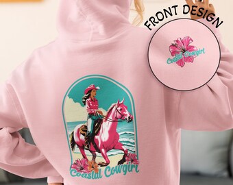 Coastal Cowgirl Beach Hoodie | Aloha Shirt | Hibiscus Shirt | Mermaidcore Beach Sweatshirt | Coconut Girl Preppy Hoodie | Y2K Hoodie