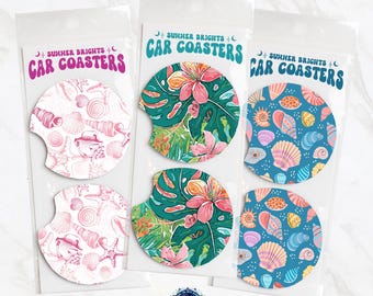 Coconut Girl Car Coasters, Seashell Car Cup Holder Coaster, Cute Car Accessories, Cup Holder Coaster, Trendy Summer Soapstone Car Coaster
