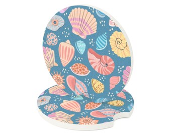 Pastel Seashells | Teal Car Coaster