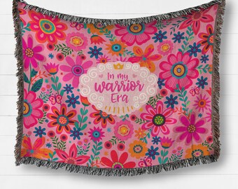 Pink October Emotional Support Care Package for Her, Cancer Awareness Gifts, Best Friend To My Queen, Warrior Fighter Blanket, Gift for Wife