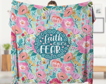 Teen Baptism Gift, Faith Over Fear Fleece Blanket, Christian Gifts, Religious Home Decor, Picnic Blanket, Boho Throw Blanket, Sherpa Fleece