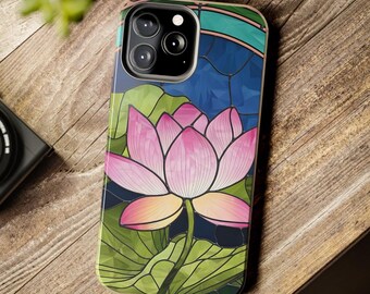 iPhone 17 Phone Case, MagSafe Stained Glass Lotus Flower Phone Case, Tough Case iPhone 15, iPhone 14, Samsung S24 Floral Phonecase iPhone 16