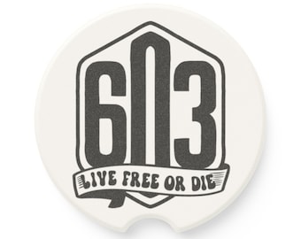 Live Free or Die Car Coaster, Cute Car Accessories, New Hampshire Decor, Drink Holder Coaster, 603 Auto Accessories