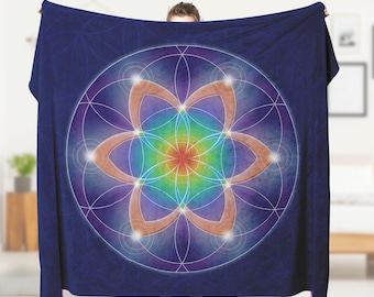 Flower of Life Fleece Blanket, Blanket Throw Couch, Yoga Studio Decor, Meditation Blanket, Reading Nook Merkaba, Seed of Life Mandala