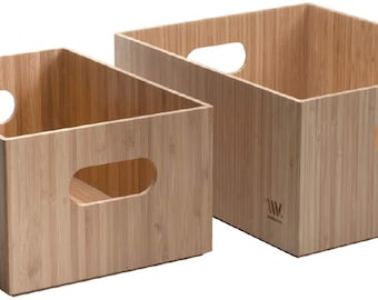 Mobilevision Bamboo Storage Box Set (2 PK) Durable Bin with Handles