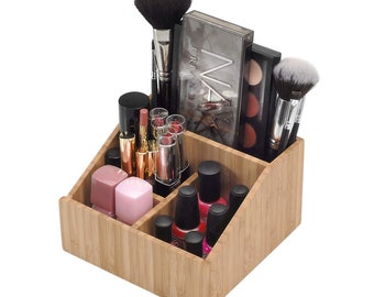 Mobilevision Bamboo Makeup Organizer Cosmetics Caddy Holder