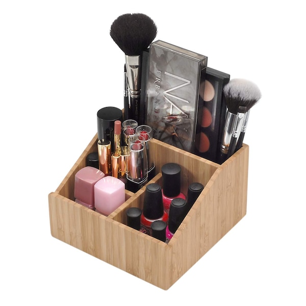 Mobilevision Bamboo Makeup Organizer Cosmetics Caddy Holder