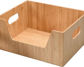 MobileVision Bamboo Storage Box with Open Front Stackable Bin Organizer, Two different sizes and Combos Variation