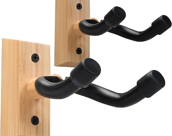 Bamboo Wood Guitar Wall Mount Hanger | Universal U-Shape Hook for Acoustic, Electric Guitar, Banjo & Bass (set of 2)