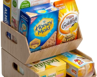 Mobilevision XL bacs de rangement en bambou pour garde-manger et organisateur d'armoires de cuisine, lot de 2 empilables polyvalents