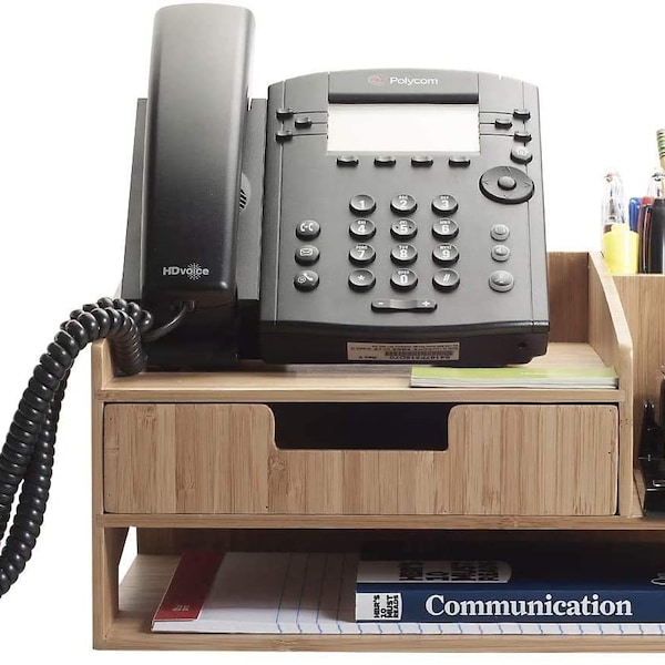 Mobilevision Bamboo Telephone Stand w/ Drawer Paper Tray & Pencil Holder Storage Solution for office products, ETC