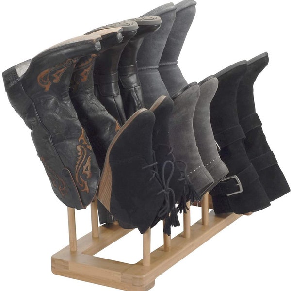 Organisateur de chaussures sur pied Mobilevision en bambou pour bottes, peut contenir 6 paires