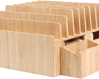 Bamboo 10-Port Charging Station with Caddy Organizers
