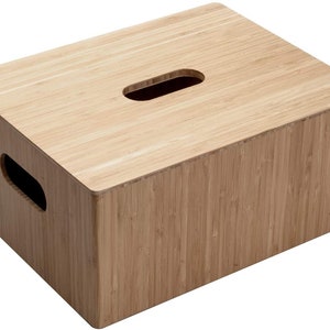 MobileVision Bamboo Storage Box PLUS LID COMBO, 14”x11”x 6.5”, Durable Bin w/ Handles