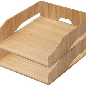 Bandeja de papel apilable de bambú MobileVision, paquete de 2, organizador de oficina para archivos, documentos, clasificador de cartas, sobres y soporte para revistas
