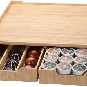 Mobilevision Bamboo Drawer, Large Sliding Tray for K Cup & Espresso Pod Storage Organize Coffee Maker, countertop appliances