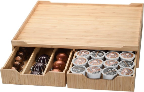 Bamboo Coffee Pod Organizer Drawer Insert - Holds 40-56 Capsules, Fits Counter Or Drawer, Natural & Durable