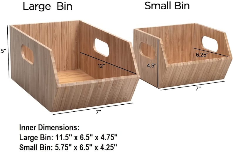 Mobilevision Bamboo Storage Bins for Pantry & Kitchen Cabinet Organizer Multi-Purpose 2 Piece Stackable Set image 3