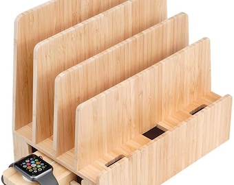 Bamboo Charging Station: Multi Device Organizer with Apple Watch Adapter