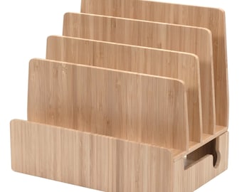 MobileVision Bamboo Charging Station & Multi Device Organizer Slim Version for Smartphones, Tablets, and Laptops