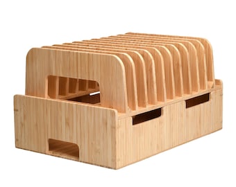 MobileVision Bamboo 12-Port Charging Station & Docking Organizer for Smartphones, Tablets, Family-Sized (Combos Included)