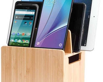 Mobilevision Bamboo Charging Station Stand New Version for Smartphones and Tablets
