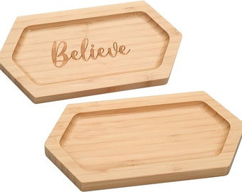 MobileVision Believe Bamboo Decorative Tray for Jewelry, Coins, Keys, Hair Pins, Office Supplies, Wedding Ring Holder for Dressers, Vanities