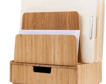 Mobile Vision Desktop Papierablage Aktenordnerhalter 5-Slot & Bambus Schubladenset; Aufbewahrung für Büromaterial