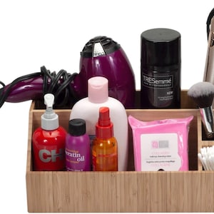 Mobilevision Bamboo Bathroom Tray Caddy Organizer for Beauty Products, Hair Care, Makeup, and More