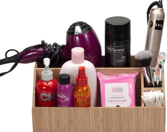 Mobilevision Bamboo Bathroom Tray Caddy Organizer for Beauty Products, Hair Care, Makeup, and More