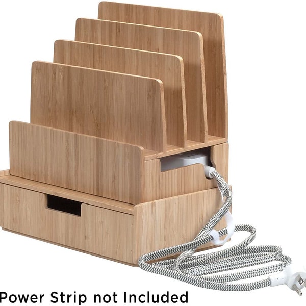 Mobilevision Charging Station Stand Combo with Bamboo Drawer; Extra Storage