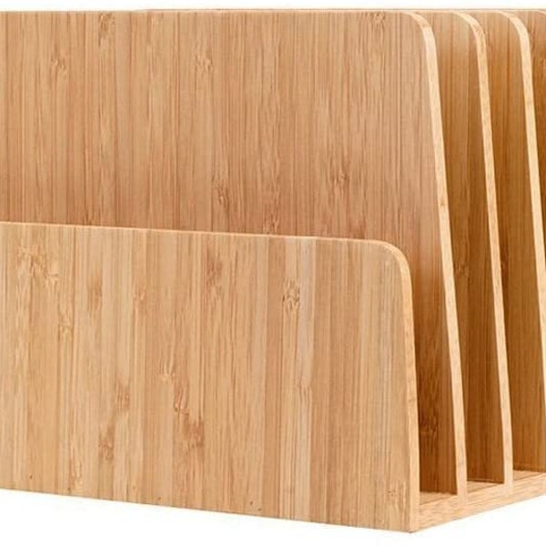 Mobilevision Bamboo Desktop File Folder Organizer and Paper Tray, 7 Slots