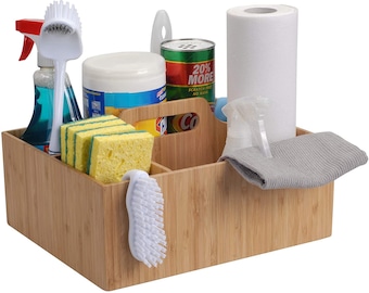 Organizador multiusos Mobilevision Bamboo resistente y duradero con asa y 3 compartimentos.