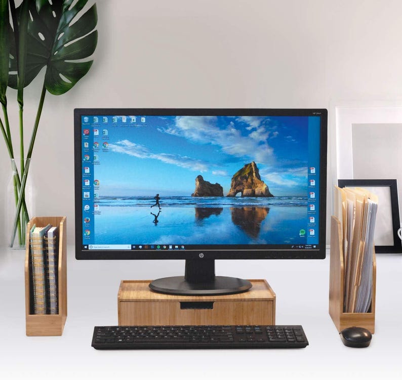 Bamboo Monitor Stand With Drawer: Stackable Desk Organizer - Etsy