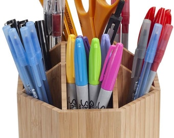 MyGift Multi Colored Solid Wood Pencil Holder Pen Cup, Desktop Stationery Office Supplies Holder for Rulers, Scissors, Markers, Colored Pencils, Set